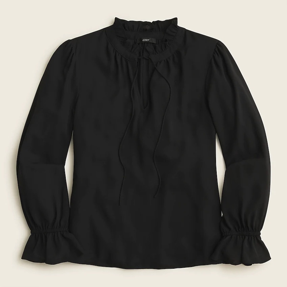 J. Crew Drapey Ruffle Tie Neck Top